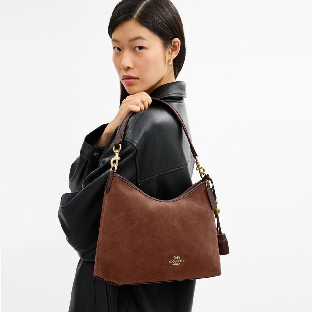 COACH®,Laurel Shoulder Bag With Tassels,Brown,Detail View