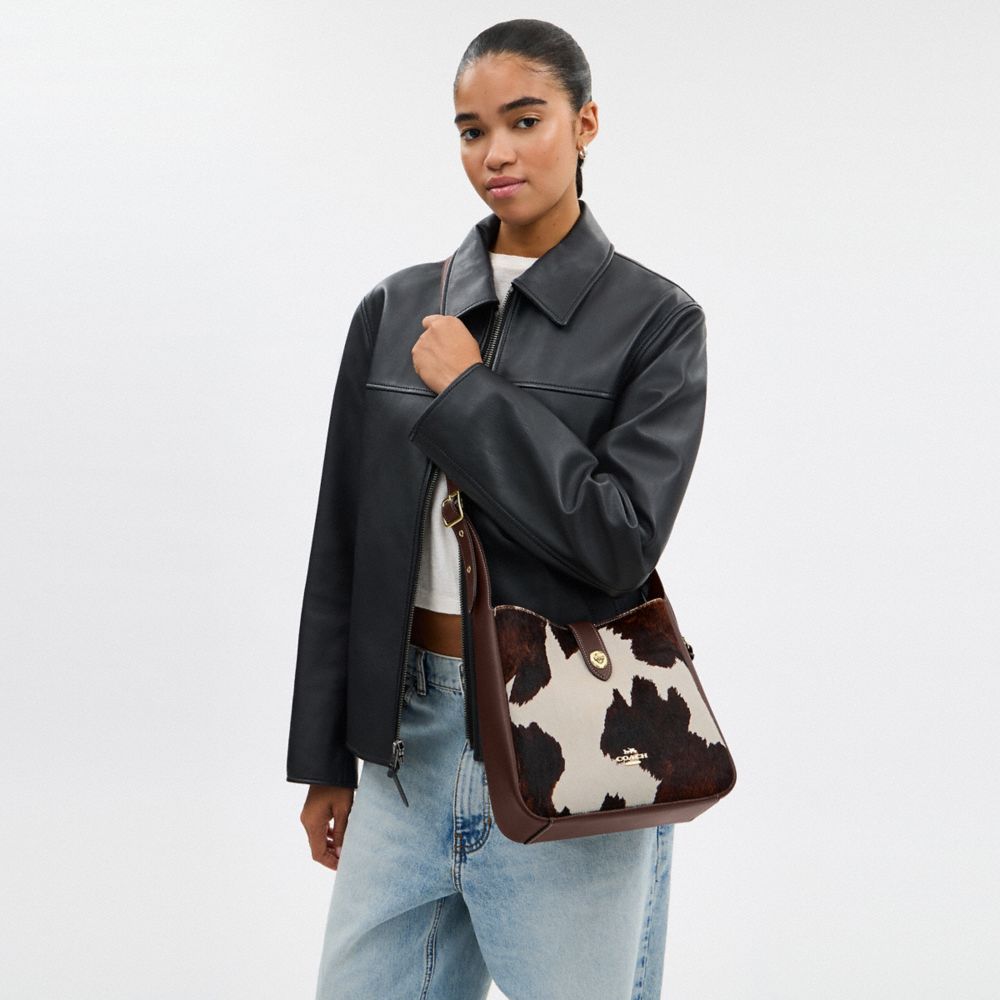 COACH®,SAC BANDOULIÈRE CONVERTIBLE HADLEY AVEC IMPRIMÉ VACHE ET PAMPILLE,veau à poil long imprimé vache,Im/Vache Multi