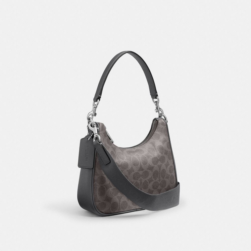 COACH®,Nolan Hobo Bag In Signature Canvas,Canvas,Leather,Crossbody,Logo,Scratch Resistant,Lined,Adjustable,Compact,Durable...,,Angle View