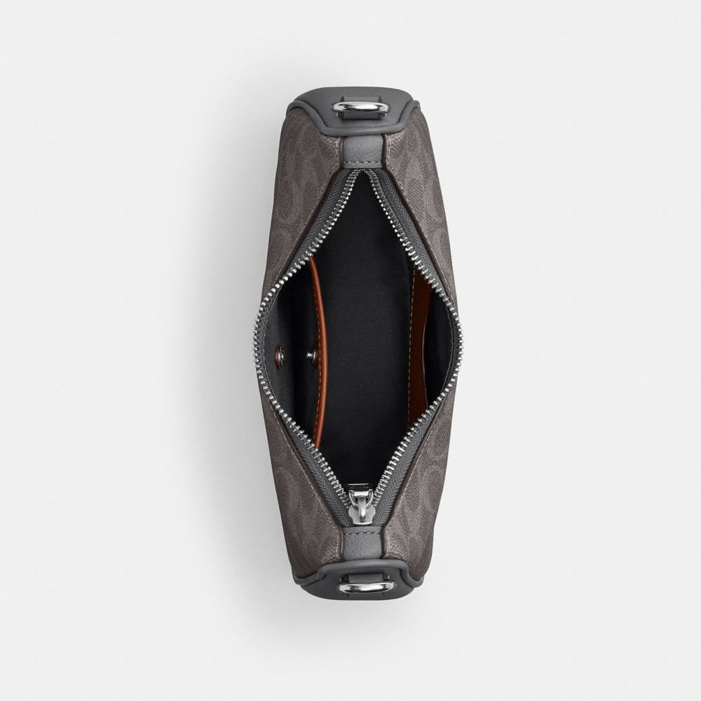 COACH®,Nolan Hobo Bag In Signature Canvas,Canvas,Leather,Crossbody,Logo,Scratch Resistant,Lined,Adjustable,Compact,Durable...,Gray,Inside View,Top View