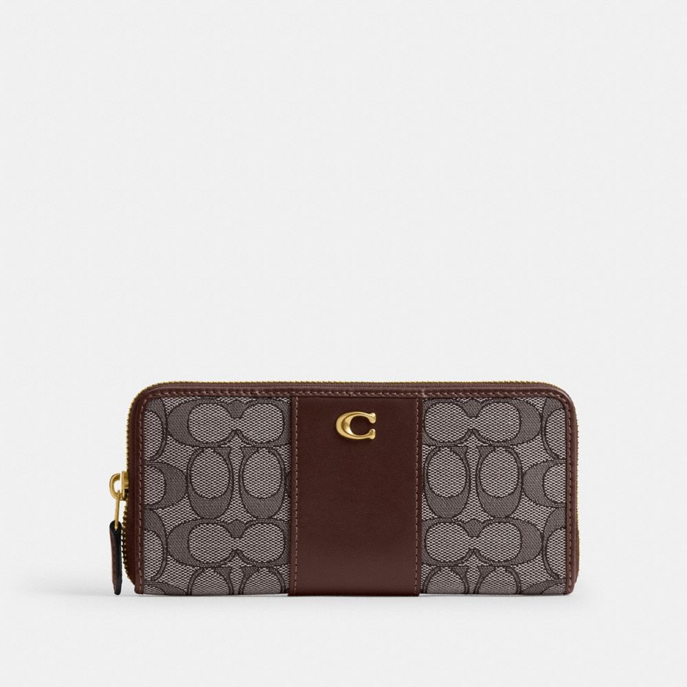 Coach Essential Slim Accordion Zip Wallet In Signature Jacquard In Brown