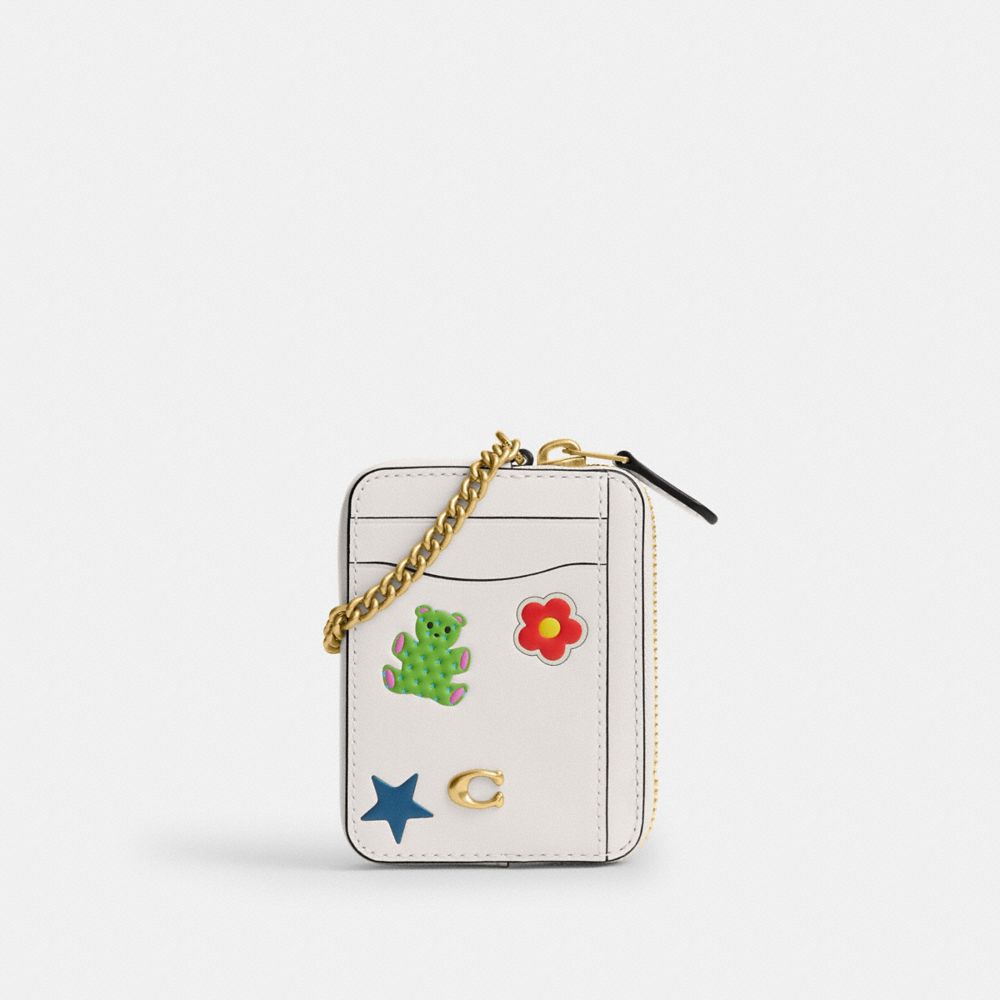 Coach Essential Chain Card Case With Sticker Print In Multi