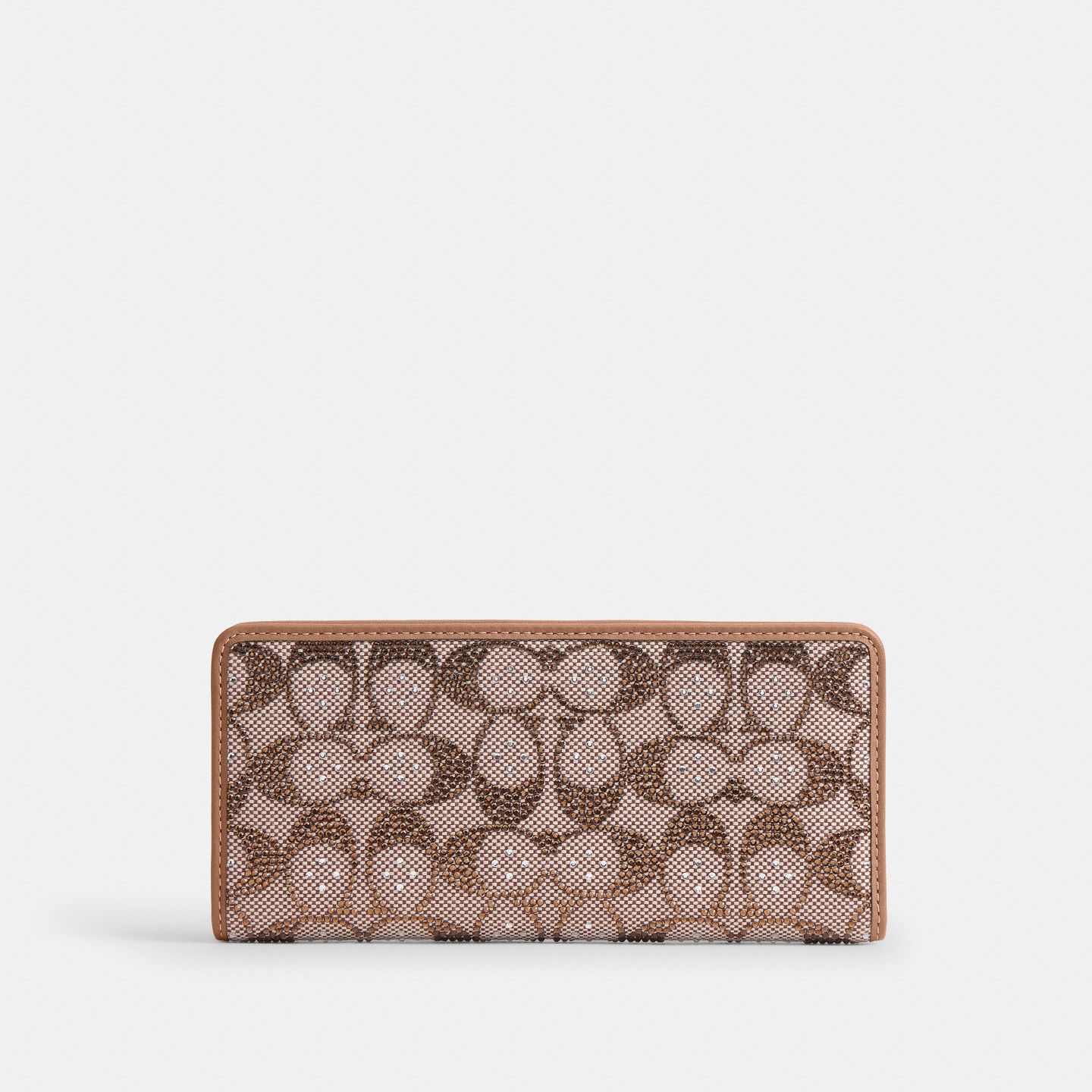 Женский кошелёк Coach Essential Slim Wallet In Crystal Signature Jacquard, цвет: Латунный / Серо-бежевый — фото 1