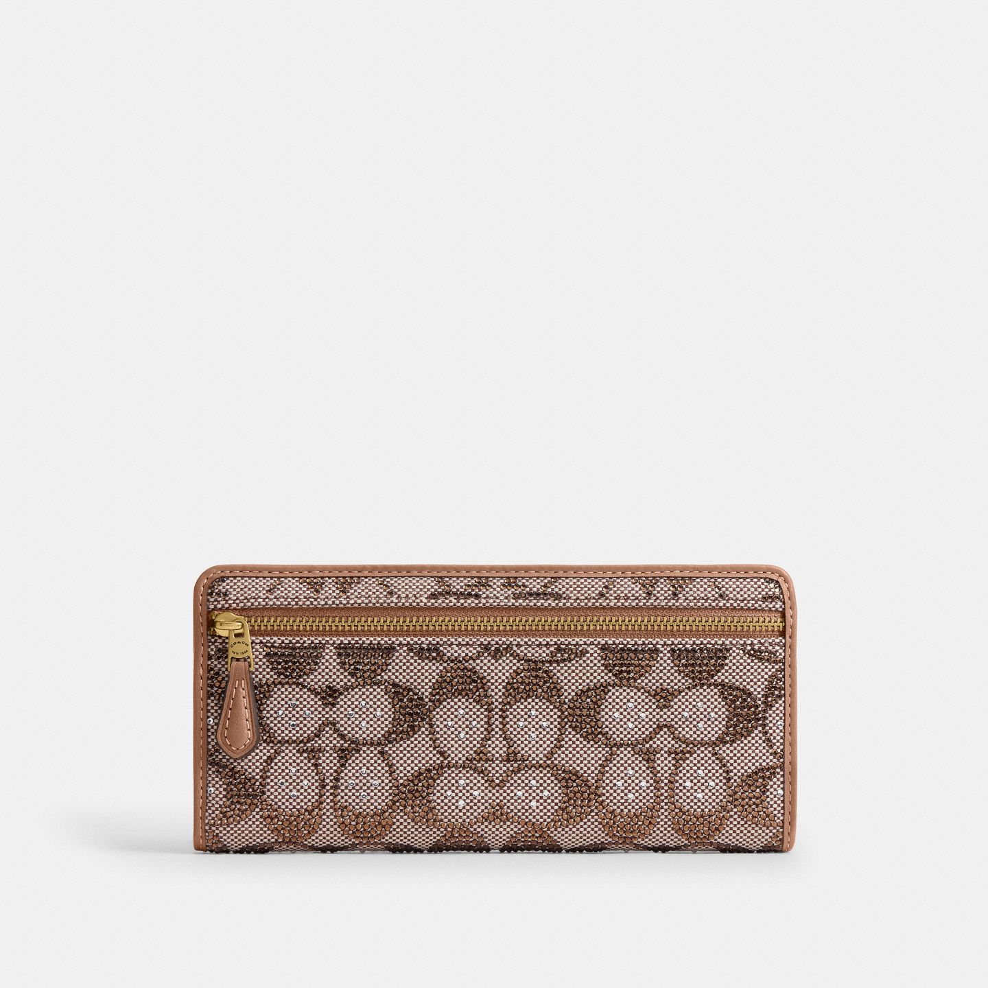 Женский кошелёк Coach Essential Slim Wallet In Crystal Signature Jacquard, цвет: Латунный / Серо-бежевый — фото 2