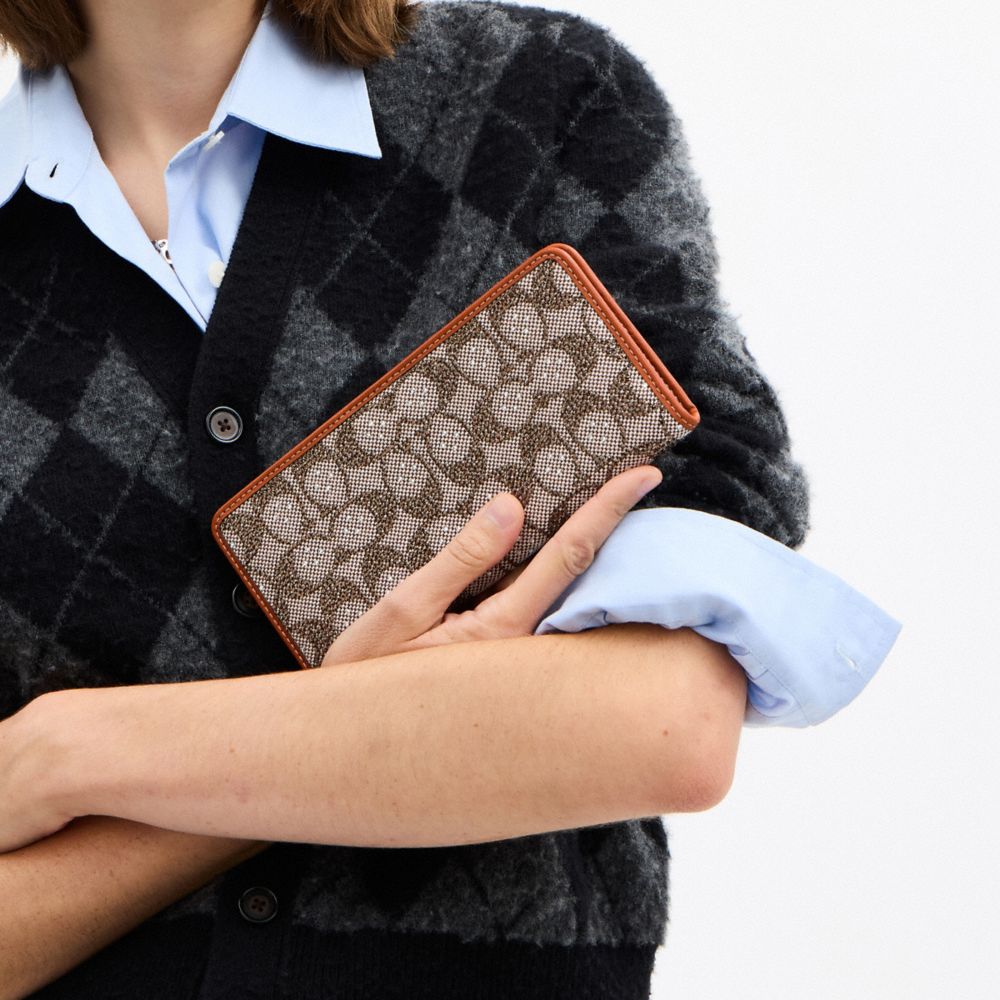 Coach Essential Slim Wallet In Crystal Signature Jacquard