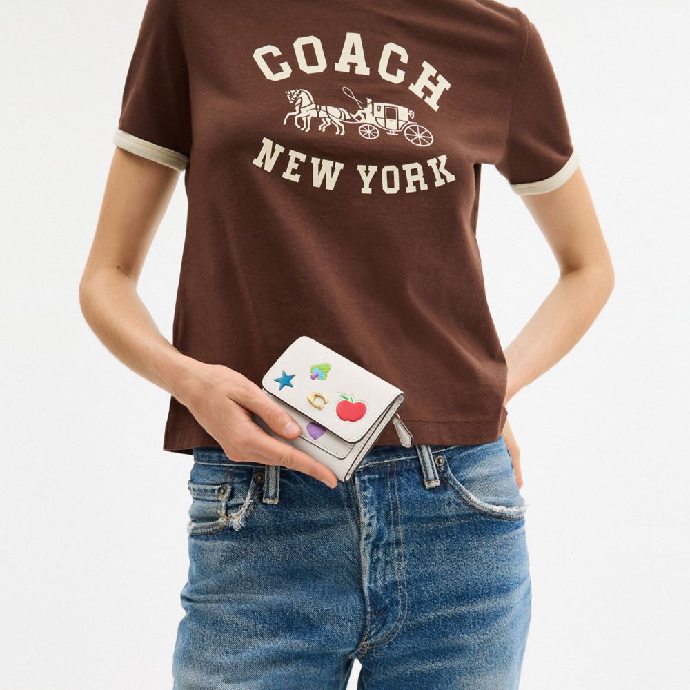 Coach Mila Small Flap Wallet With Sticker Print In White
