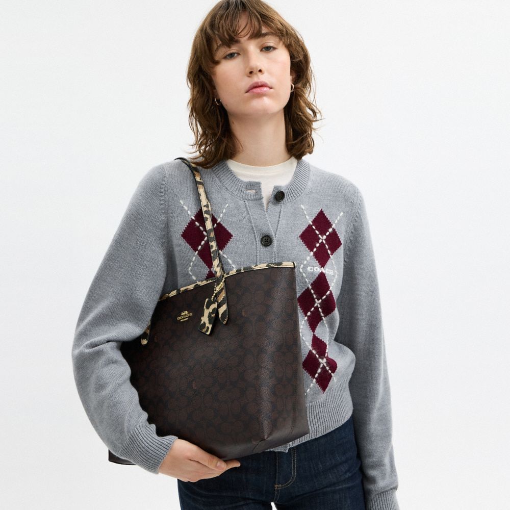COACH®,City Tote Bag In Signature Canvas With Leopard Print,Brown,Detail View