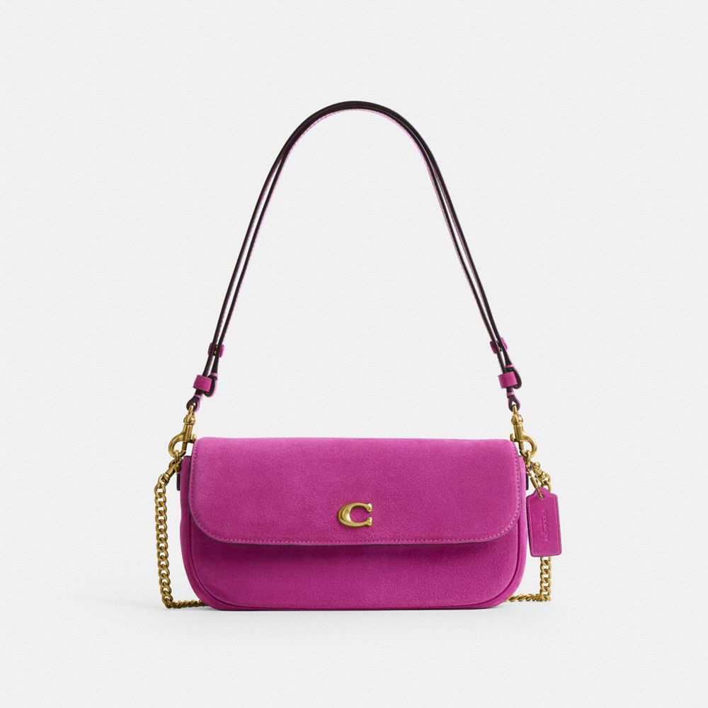COACH®,Brook Flap Chain Bag,Calfskin Leather,Leather,Suede,Shoulder Bag,Embellished,Logo,Compact,Lined,Luggage Tag,Adjustable,,Front View