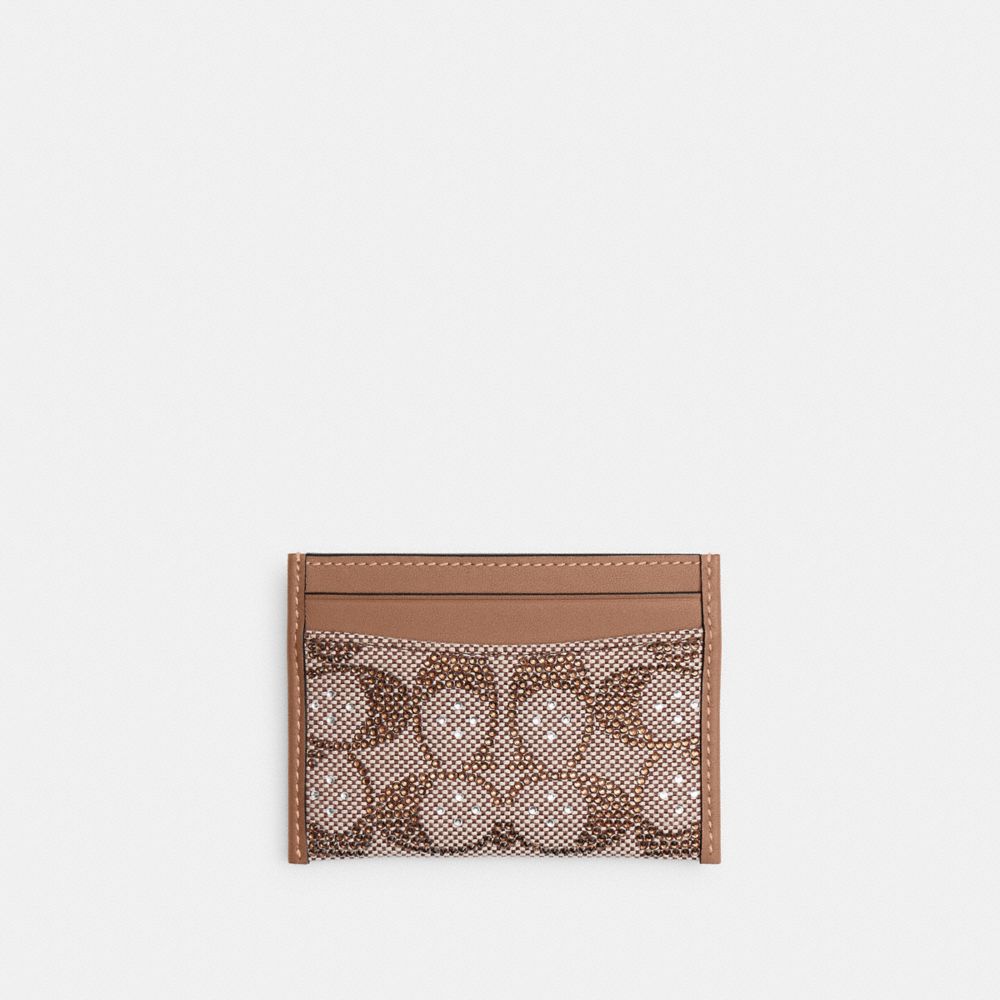 COACH®,Essential Card Case In Crystal Signature Jacquard,Recycled Polyester,Leather,Recycled Cotton,Cotton,Card Case,Logo,...,,Front View
