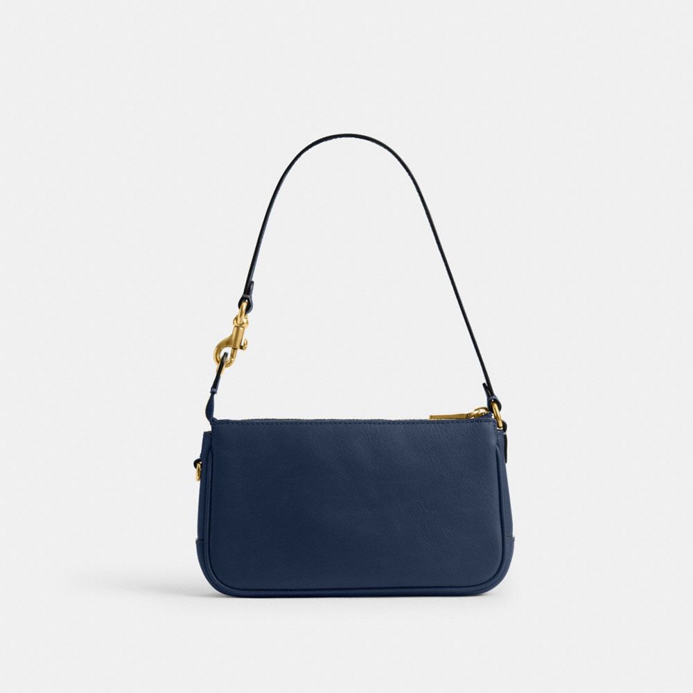 COACH®,Plaza Bag 18,Leather,Shoulder Bag,Lined,Compact,Adjustable,Gold Metal,Brass,Day Party,Navy,Back View
