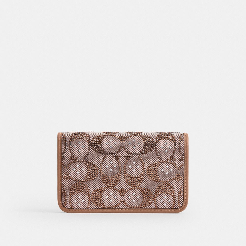 COACH®,Essential Slim Card Case In Crystal Signature Jacquard,Leather,Recycled Polyester,Cotton,Bi Fold,Piping,Logo,Casual,,Front View
