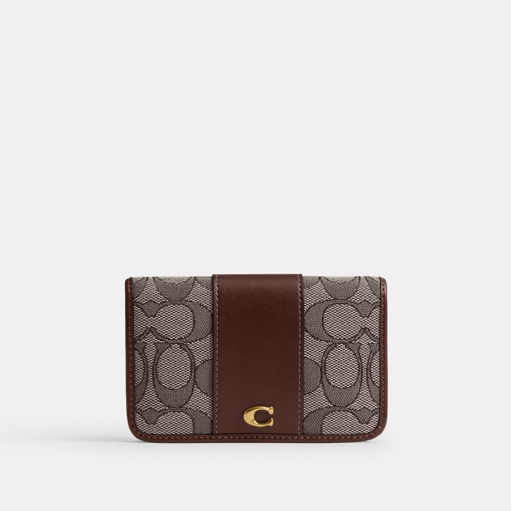 Coach Essential Slim Card Case In Signature Jacquard In Brown