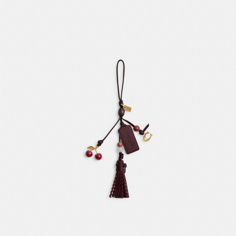 Coach Cherry Heritage Leather Bag Charm In Multi