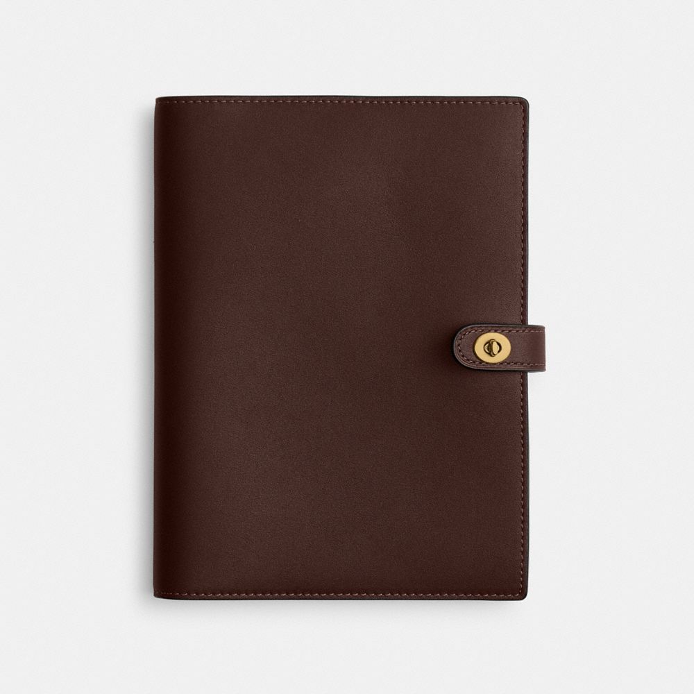 COACH®,Notebook,Leather,Notebook,Stitching,Brass,Brown,Front View