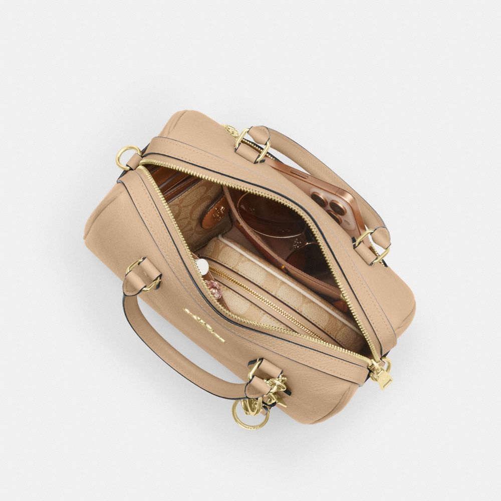 COACH®,Rowan Satchel Bag In Signature Leather,,Inside View,Top View