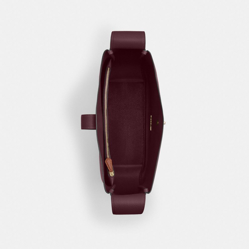 COACH®,Hadley Large Shoulder Bag,Leather,Shoulder Bag,Logo,Graphic,Lined,Adjustable,Gold Metal,Casual,Maroon,Inside View,Top View