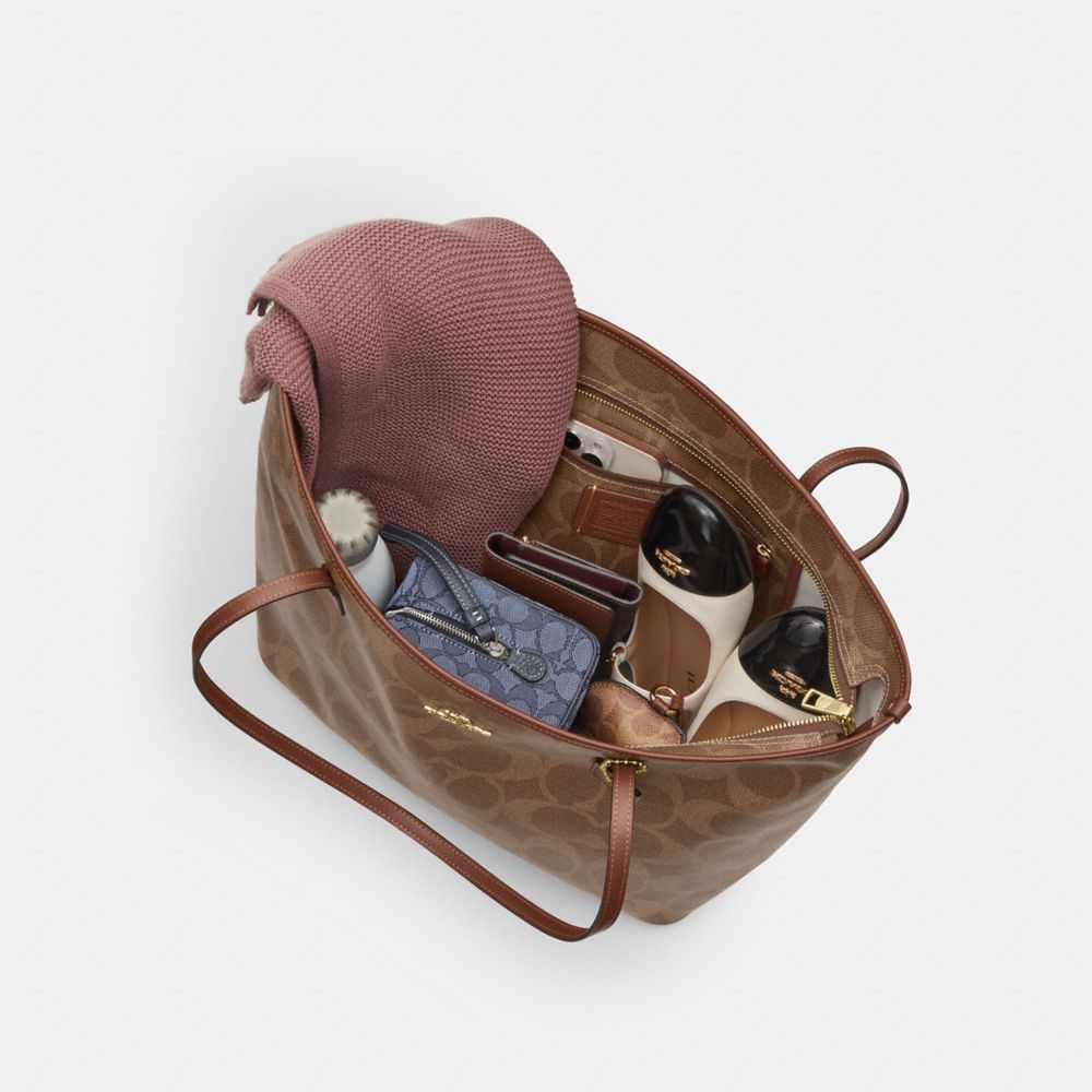 COACH®,Large City Tote Bag In Maxi Signature Canvas,,Inside View,Top View