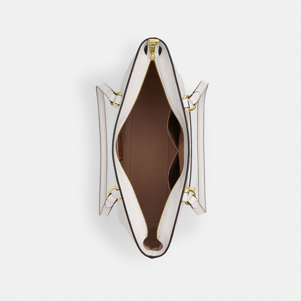 COACH®,Station Tote Bag In Signature Canvas,Leather,Canvas,Fabric,Mixed Media,Tote,Pattern,Logo,Lined,Luggage Tag,Silver M...,Multi Color,Inside View,Top View