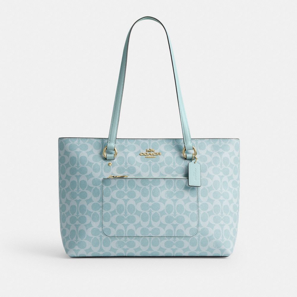 COACH®,CABAS STATION EN TOILE EXCLUSIVE,Toile exclusive,Or/Bleu pâle,Front View
