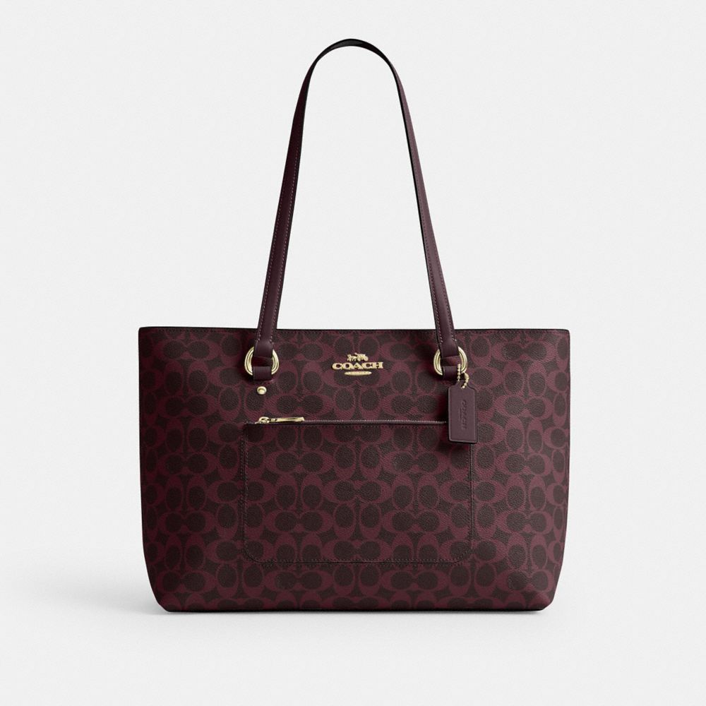 COACH®,Borsa Tote Station in Tela Signature,signature_canvas,Grande,Oro/Ribes Nero,Front View