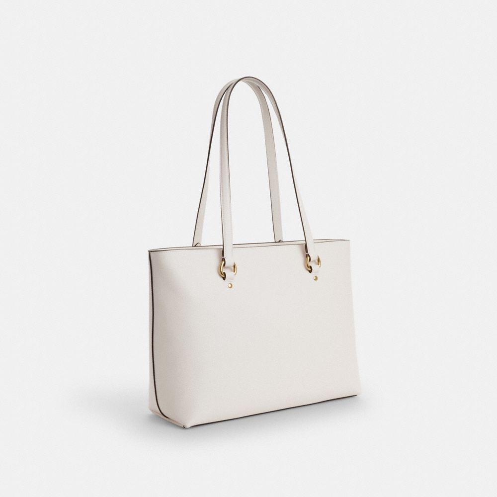 COACH®,Station Tote Bag,Leather,Canvas,Lining Canvas,Mixed Media,Tote,Lined,Gold Metal,Work,White,Angle View