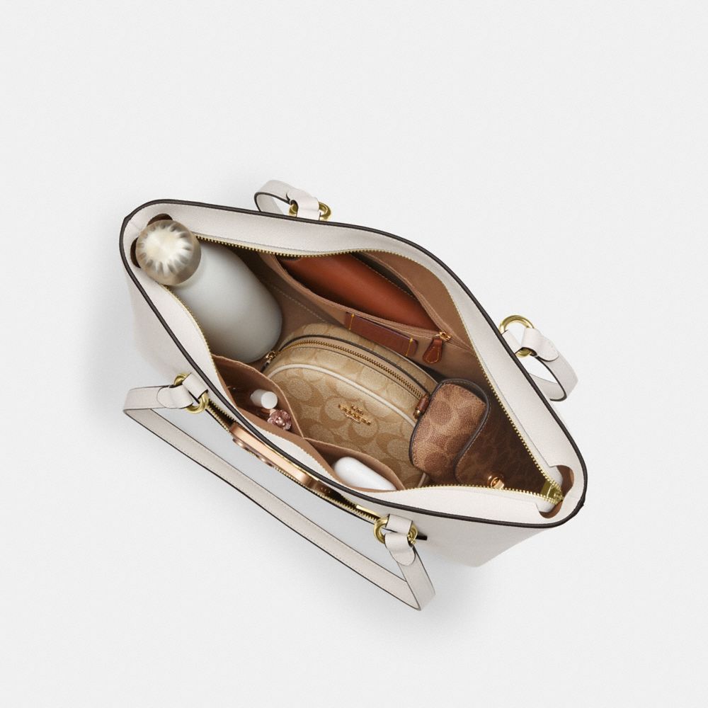 COACH®,Station Tote Bag,Leather,Lining Canvas,Mixed Media,Canvas,Tote,Lined,Gold Metal,Work,White,Inside View,Top View