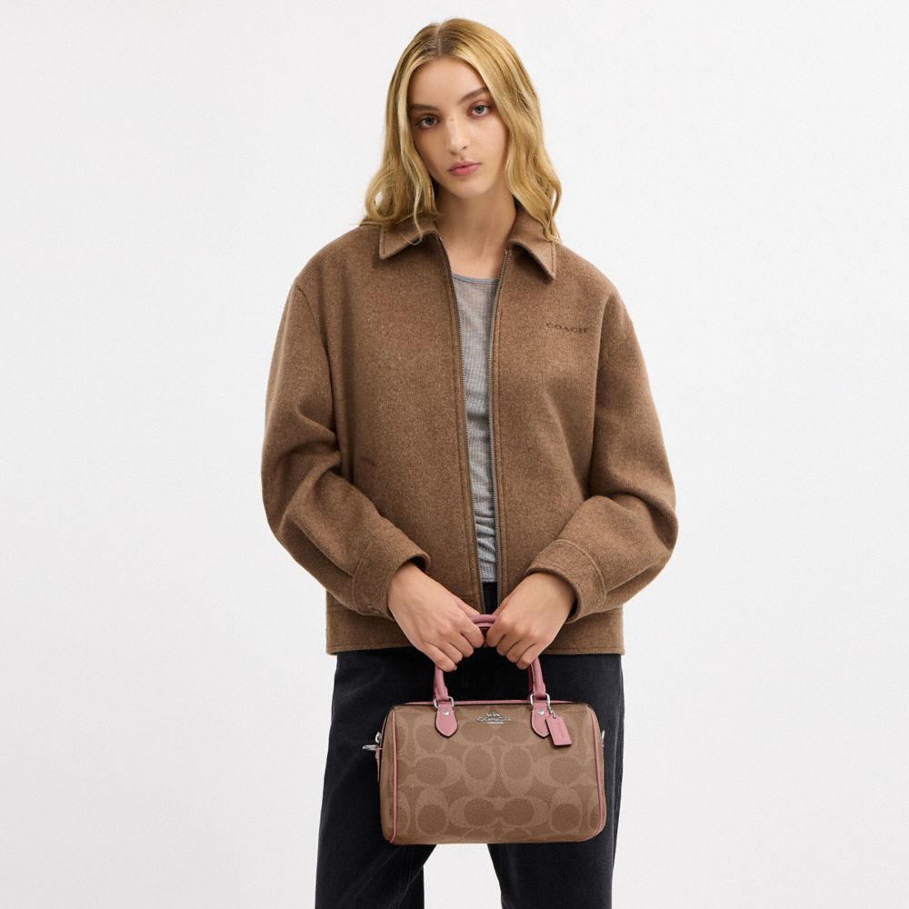 COACH®,Rowan Satchel Bag In Maxi Signature Canvas,Brown,Detail View