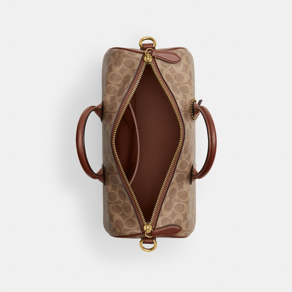 COACH®,Compass Bag 35 In Signature Canvas,Canvas,Leather,Weekender,Gold Metal,Beige,Inside View,Top View