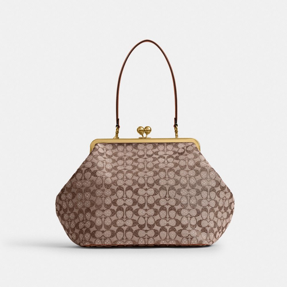 Coach Large Kisslock Frame Bag In Crystal Signature Jacquard
