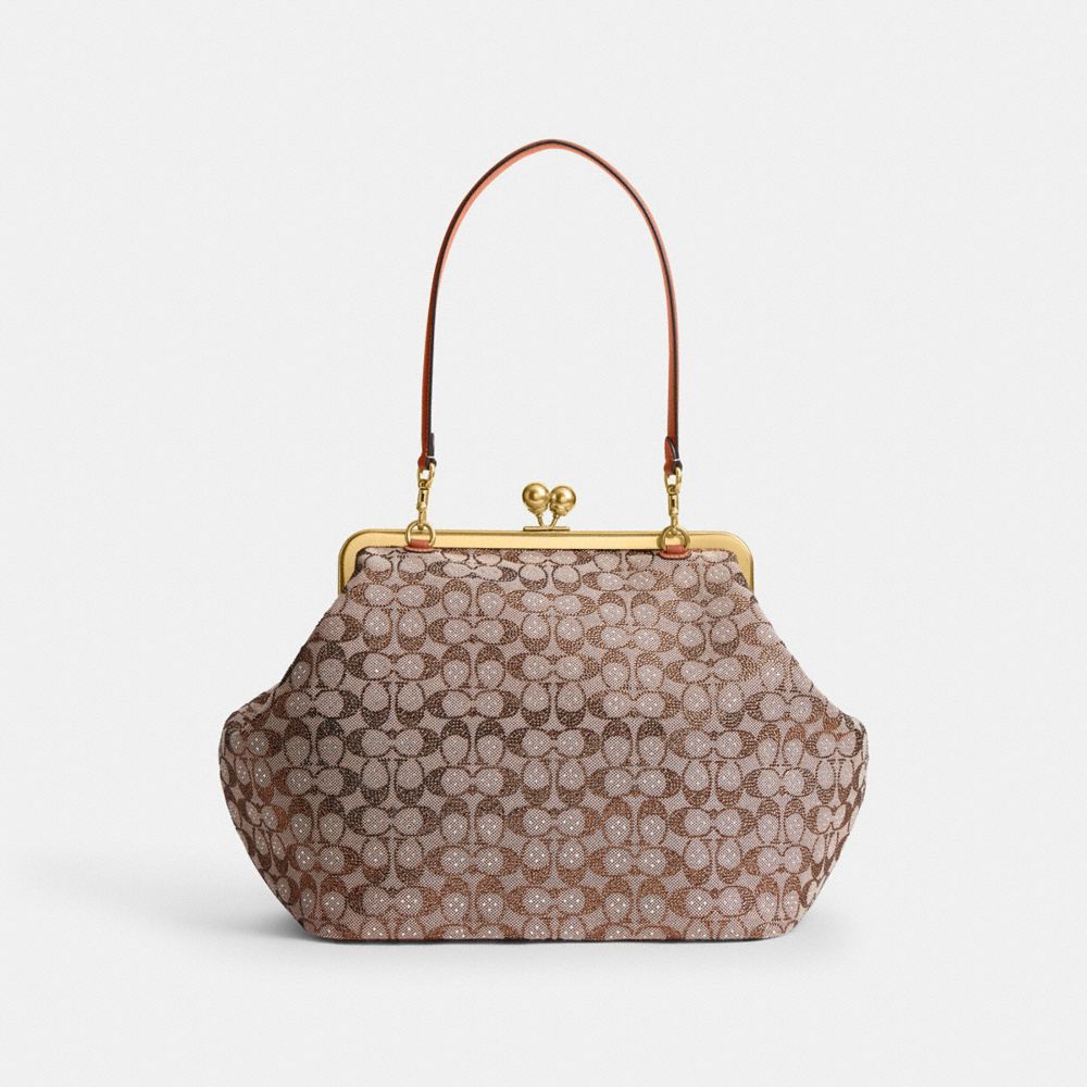 Coach Large Kisslock Frame Bag In Crystal Signature Jacquard