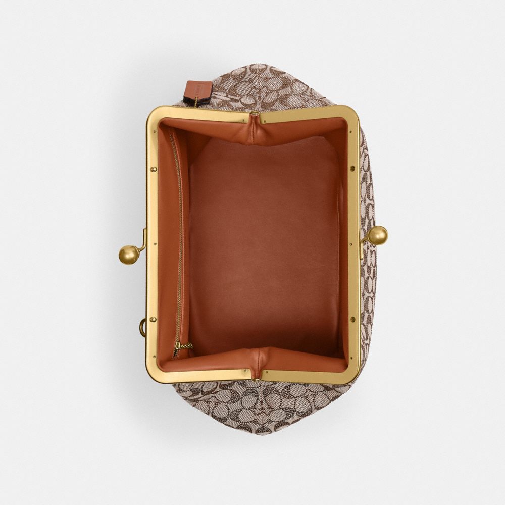Coach Large Kisslock Frame Bag In Crystal Signature Jacquard