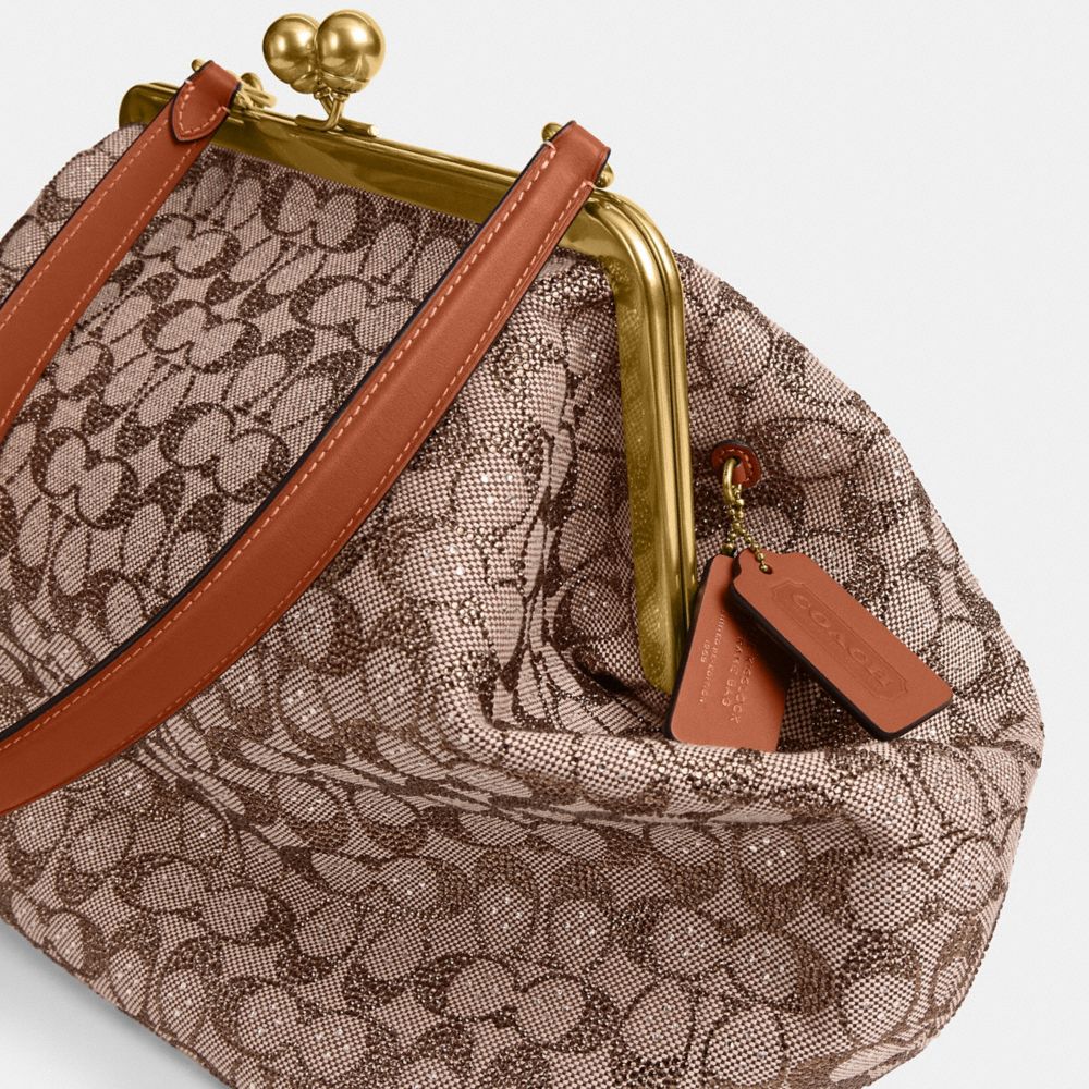 Coach Large Kisslock Frame Bag In Crystal Signature Jacquard