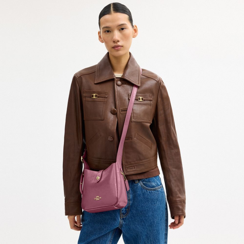 COACH®,Hadley Mini Crossbody Bag,Leather,Crossbody,Metal,Logo,Silver Metal,Casual,Purple