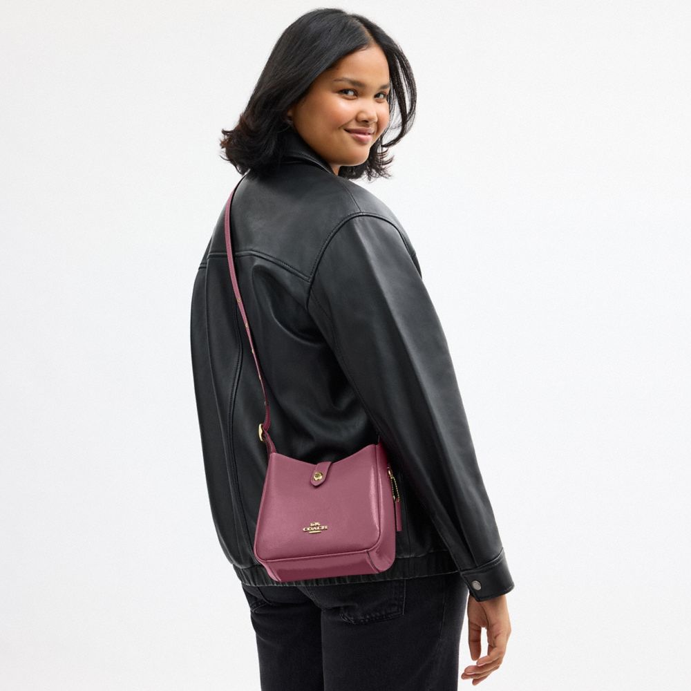 COACH®,Hadley Mini Crossbody Bag,Leather,Crossbody,Metal,Logo,Silver Metal,Casual,Purple