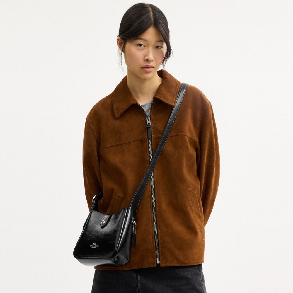 COACH®,Hadley Mini Crossbody Bag,Leather,Crossbody,Metal,Logo,Silver Metal,Casual,Black