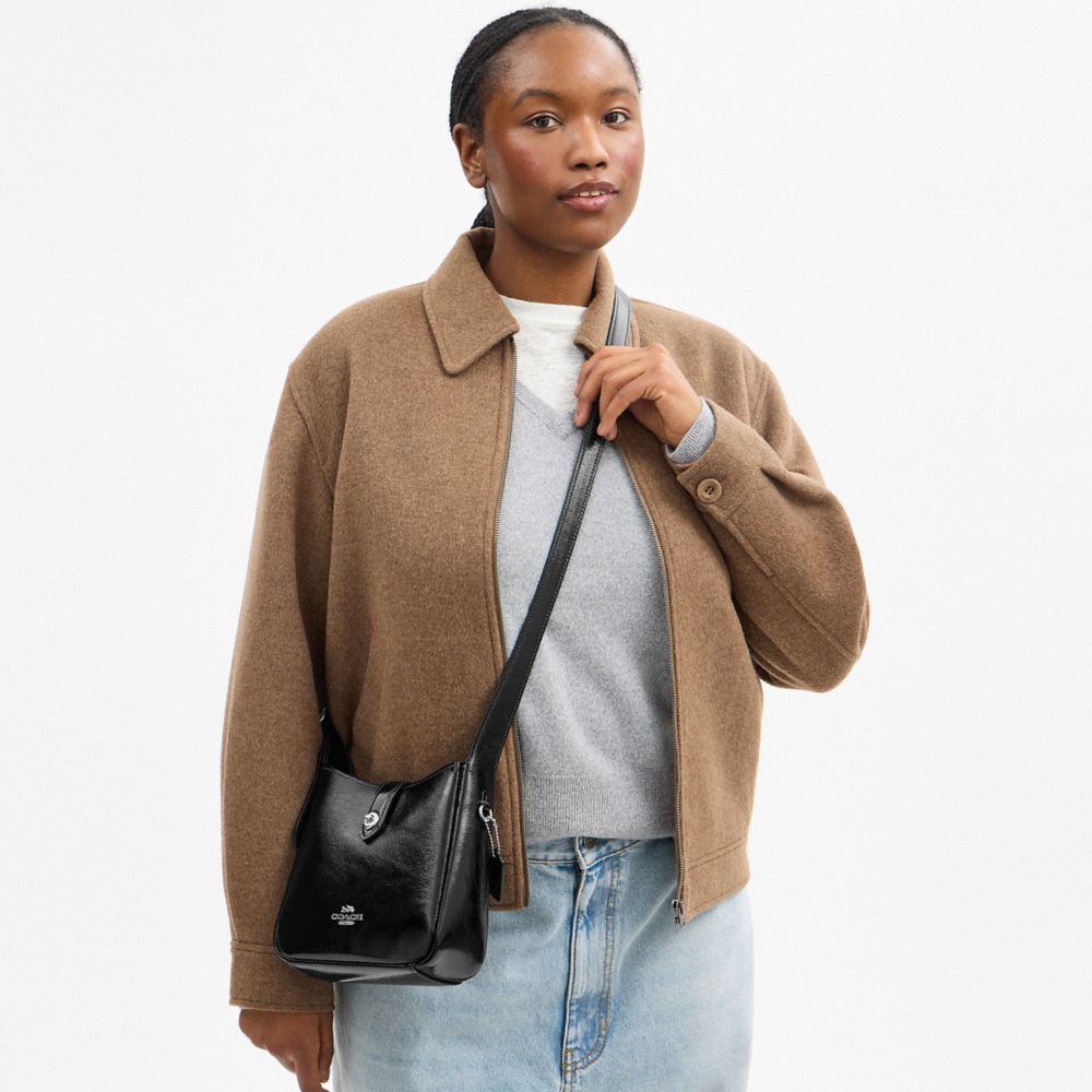 COACH®,Hadley Mini Crossbody Bag,Leather,Crossbody,Metal,Logo,Silver Metal,Casual,Black