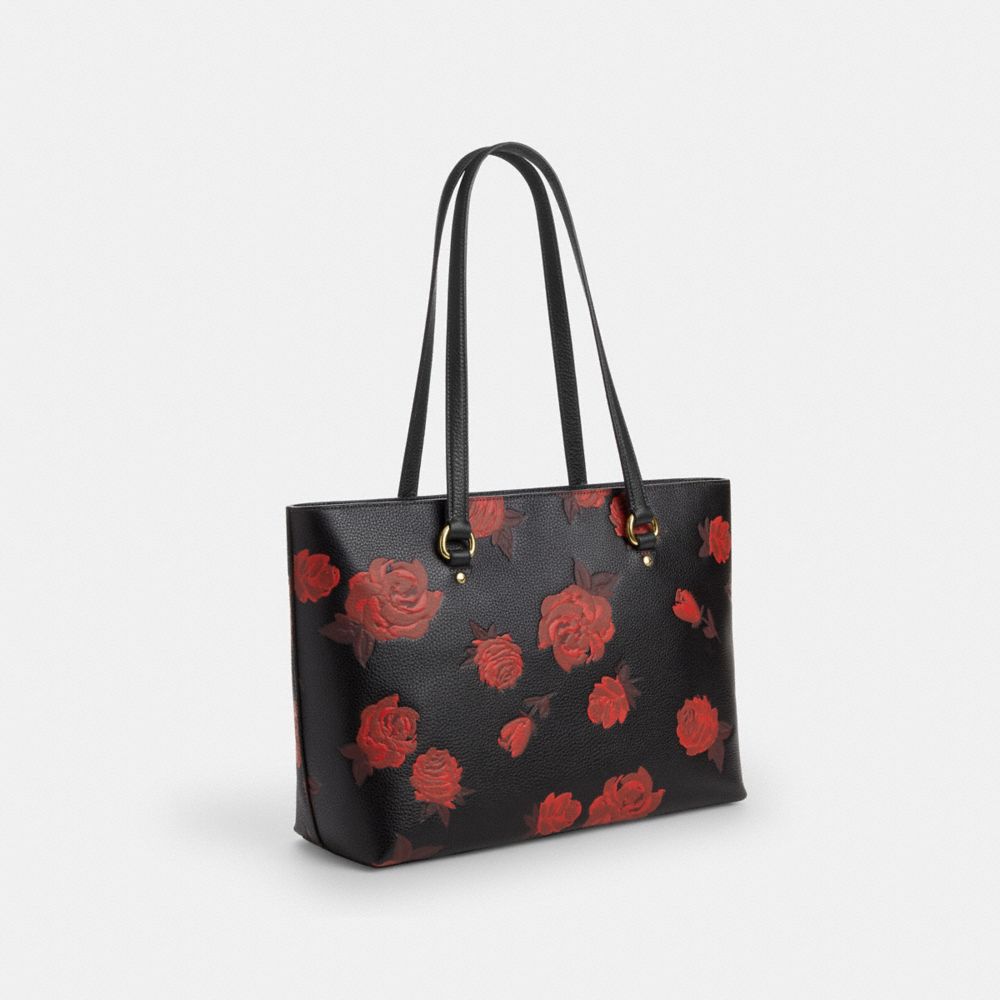 COACH®,Station Tote Bag With Floral Print,Black,Angle View