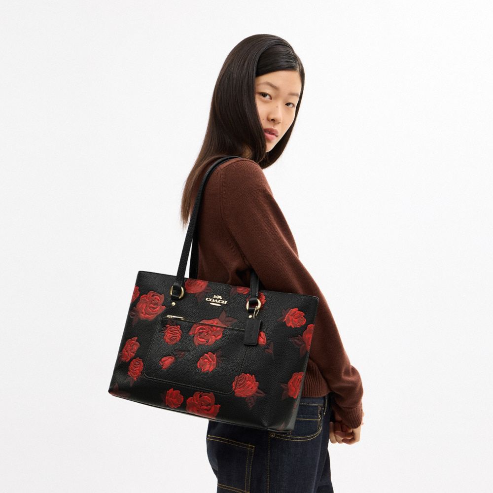 COACH®,Station Tote Bag With Floral Print,Black,Detail View