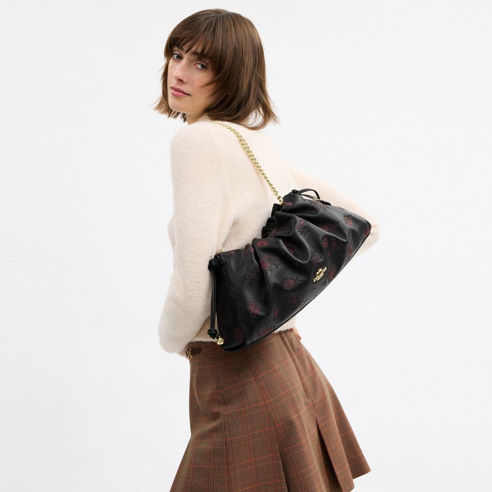 COACH®,Faye Large Shoulder Bag With Floral Print,Black,Detail View