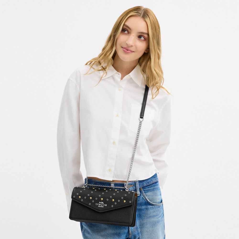 COACH®,Klare Envelope Crossbody Bag With Rivets,Black