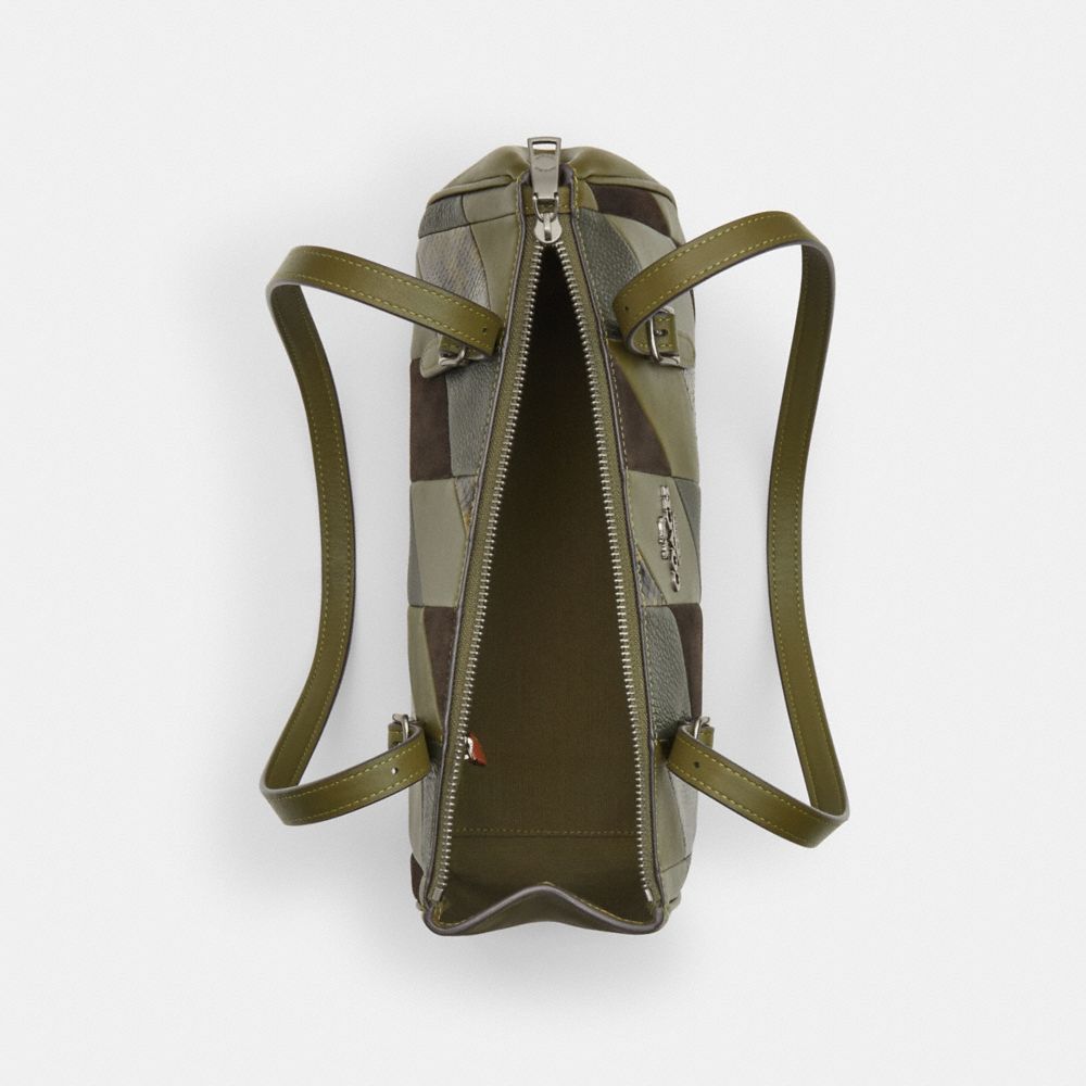 COACH®,Asher Shoulder Bag With Patchwork,Mixed Media,Leather,Shoulder Bag,Animal Skin Embossing,Metal,Pattern,Logo,Lined,A...,Olive,Inside View,Top View