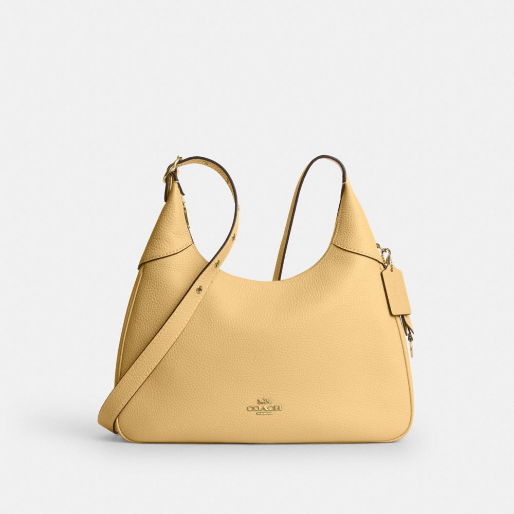 COACH®,SAC ÉPAULE ELLA,Cuir galet,Im/Jaune doux,Front View
