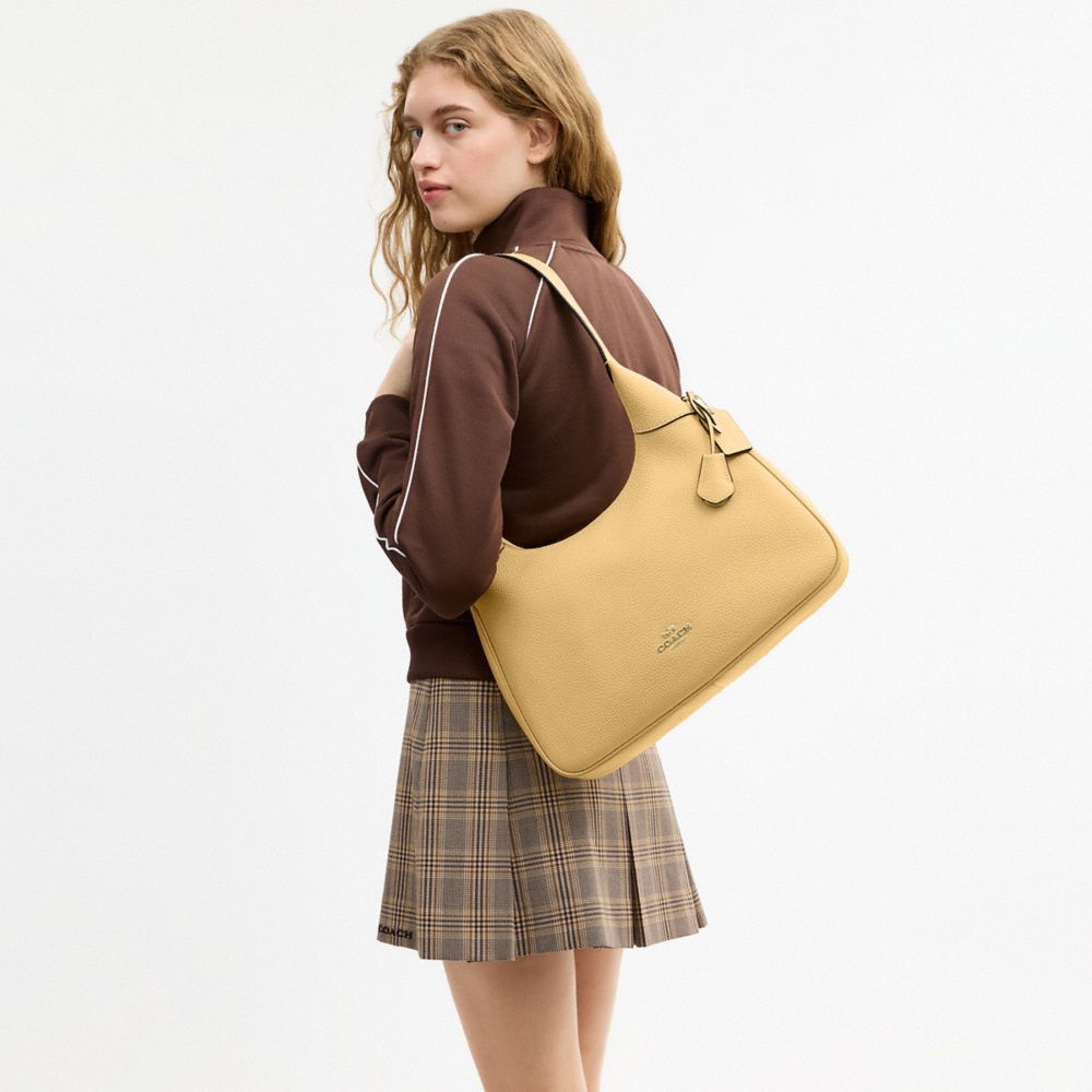 COACH®,Ella Shoulder Bag,Leather,Fabric,Hobo,Adjustable,Lined,Luggage Tag,Silver Metal,Casual,,Detail View