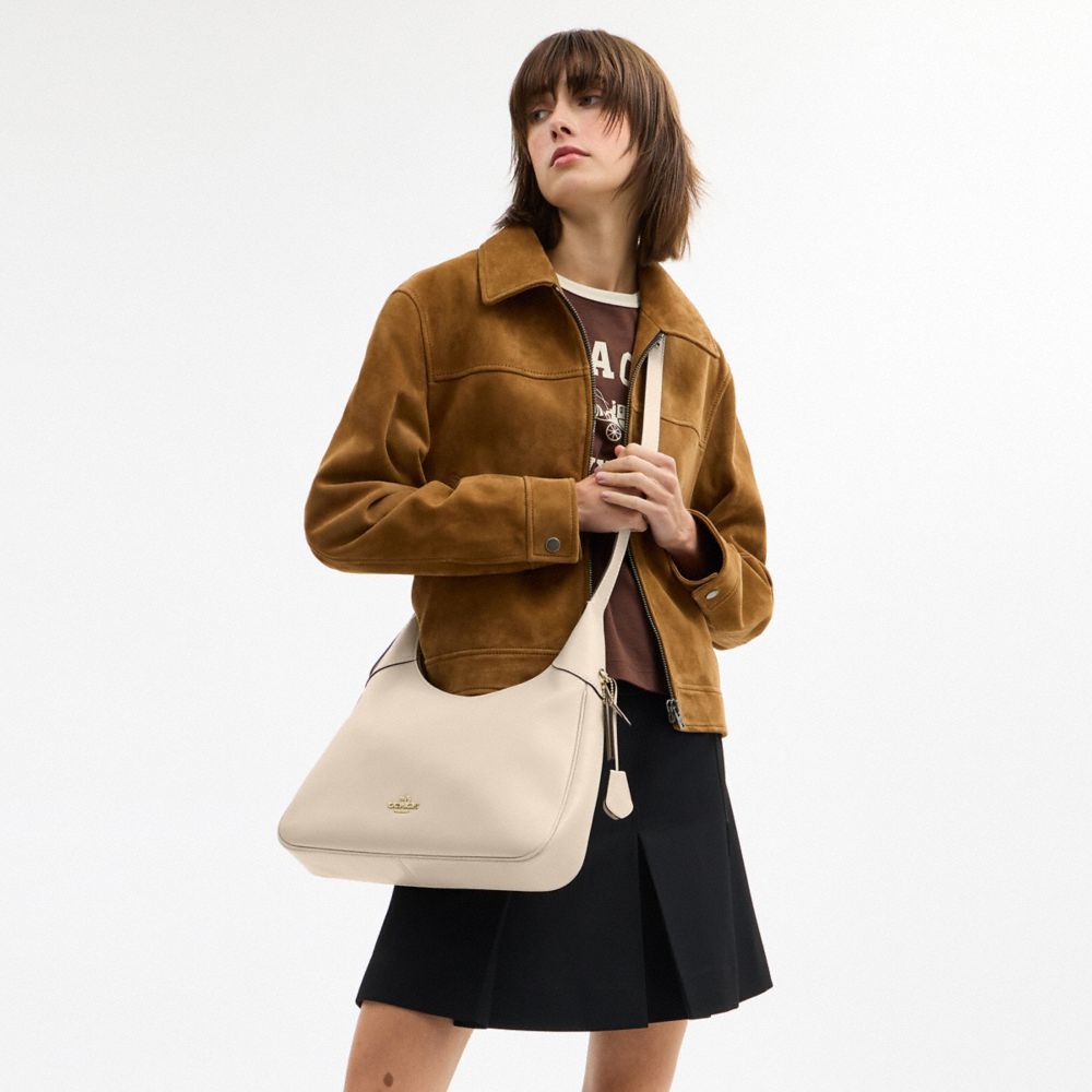 COACH®,Ella Shoulder Bag,Leather,Shoulder Bag,Lined,Adjustable,Gold Metal,Casual,Beige,Detail View