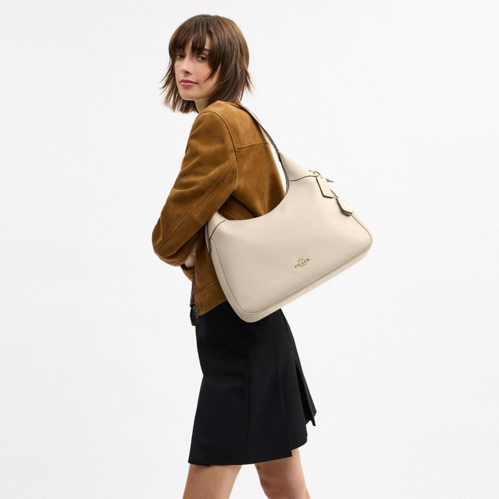 COACH®,Ella Shoulder Bag,Leather,Shoulder Bag,Lined,Adjustable,Gold Metal,Casual,Beige,Detail View