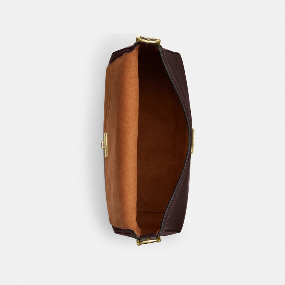 COACH®,Etta Flap Bag,Leather,Shoulder Bag,Lined,Adjustable,Gold Metal,Casual,Brown,Inside View,Top View