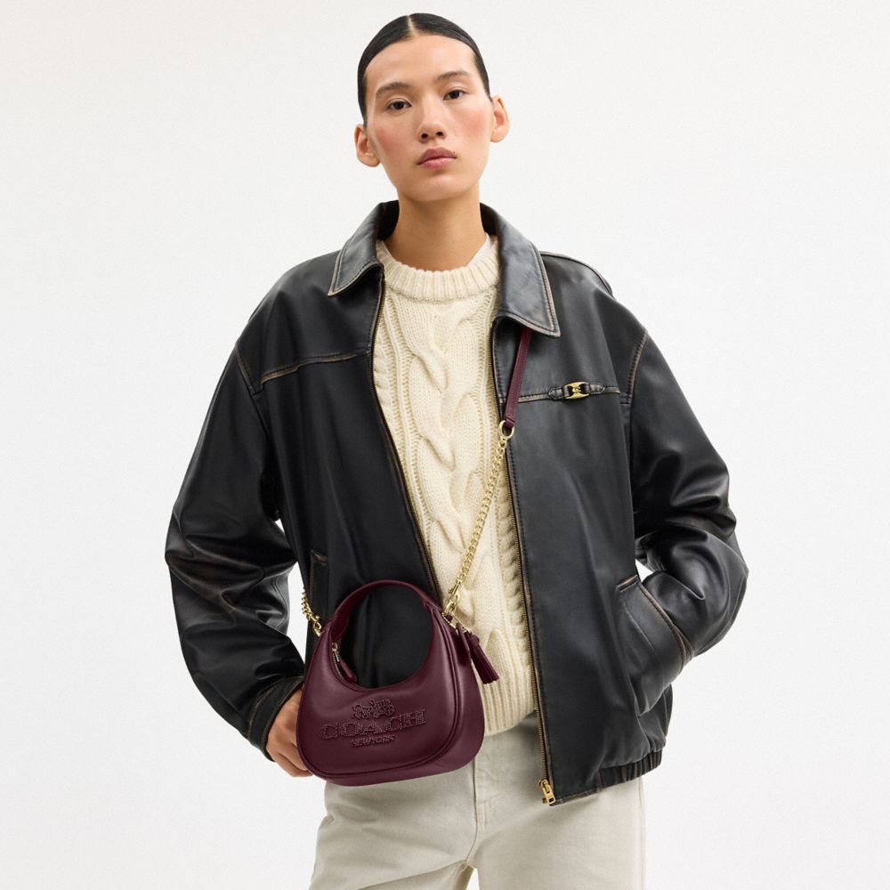 COACH®,Carmen Mini Crossbody Bag With Beaded Coach Graphic,Maroon