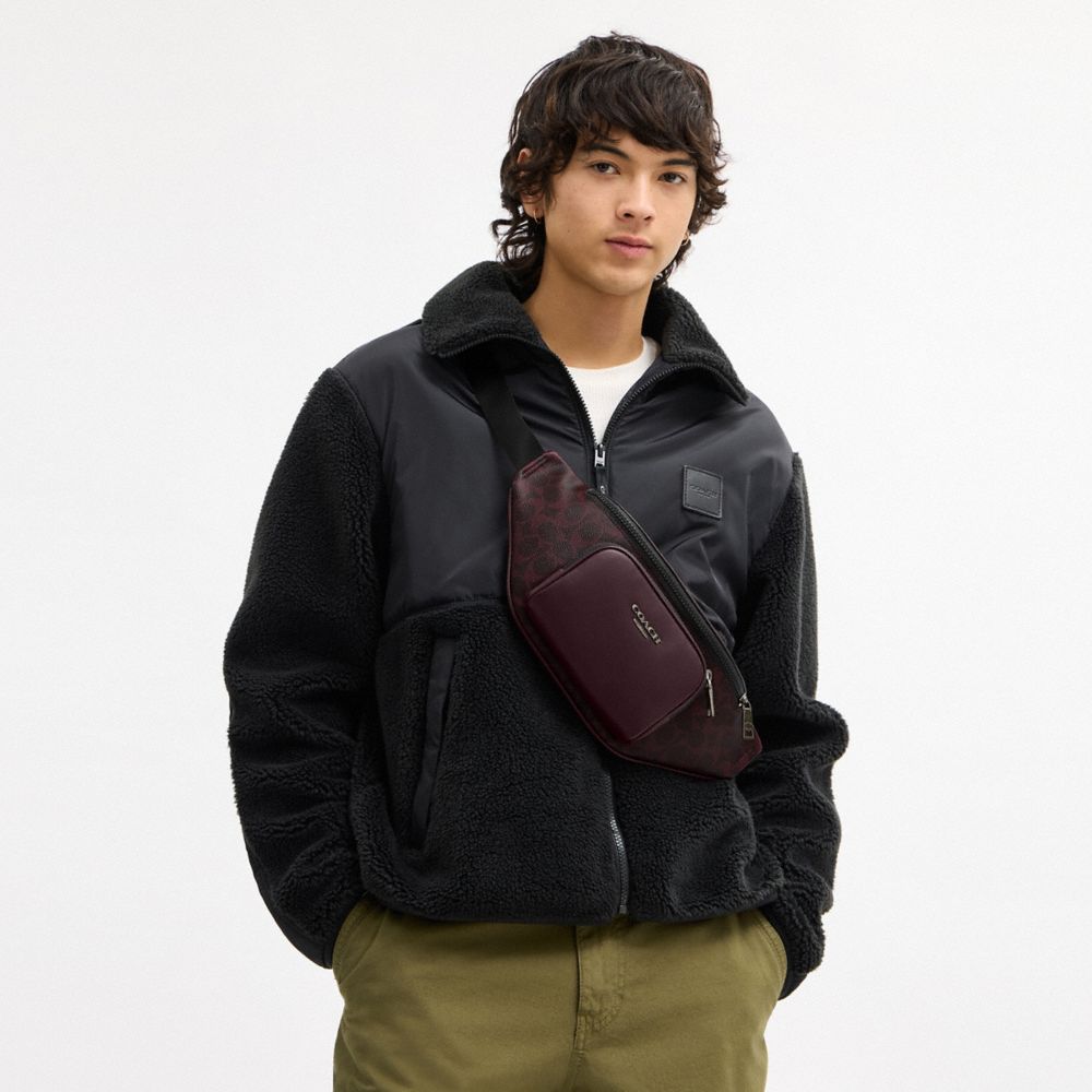 COACH®,Racer Small Belt Bag In Signature Canvas,Maroon,Detail View