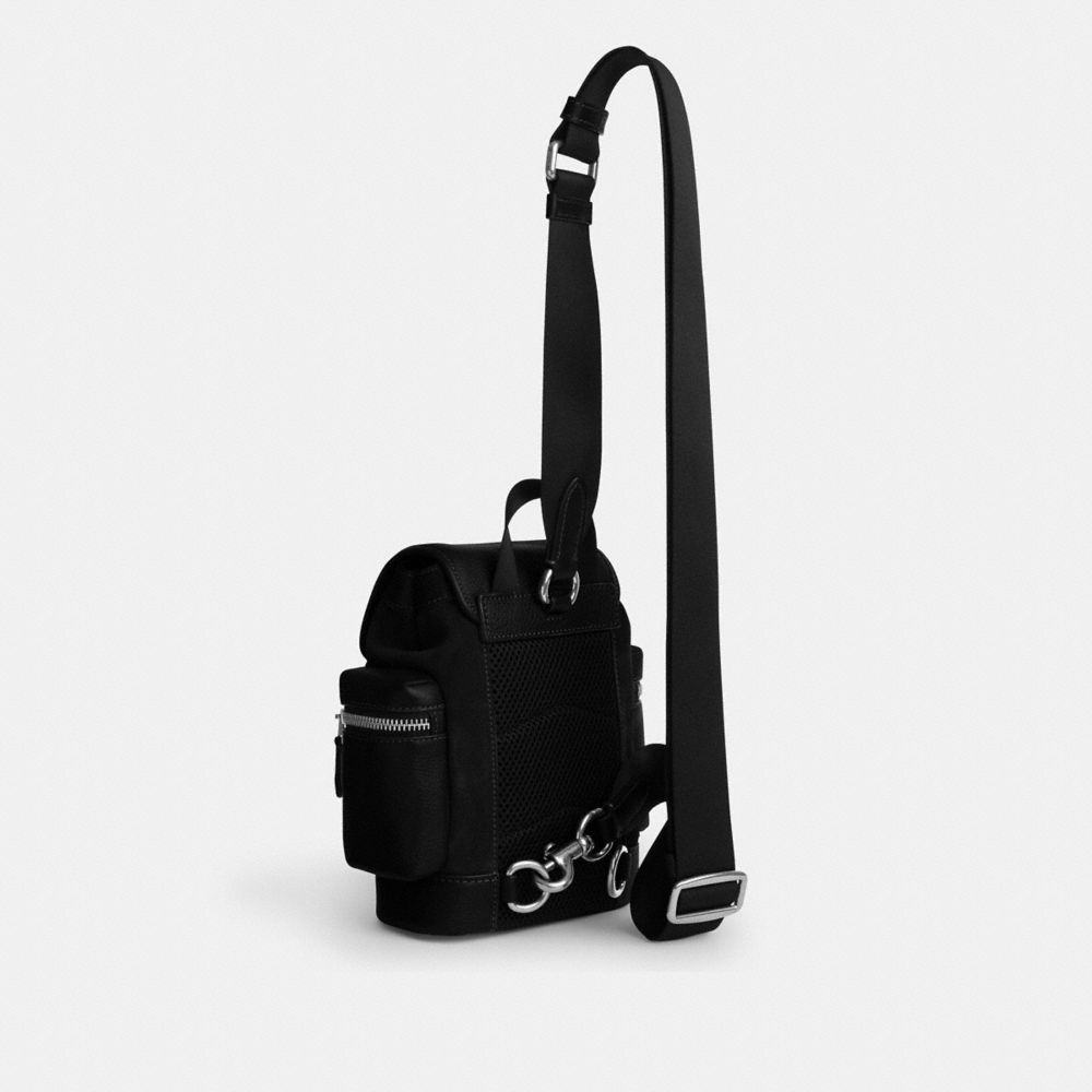 COACH®,Sprint Sling Pack,Suede,Calfskin Leather,Leather,Mesh,Backpack,Color Block,Lined,Compact,Adjustable,Casual,,Angle View