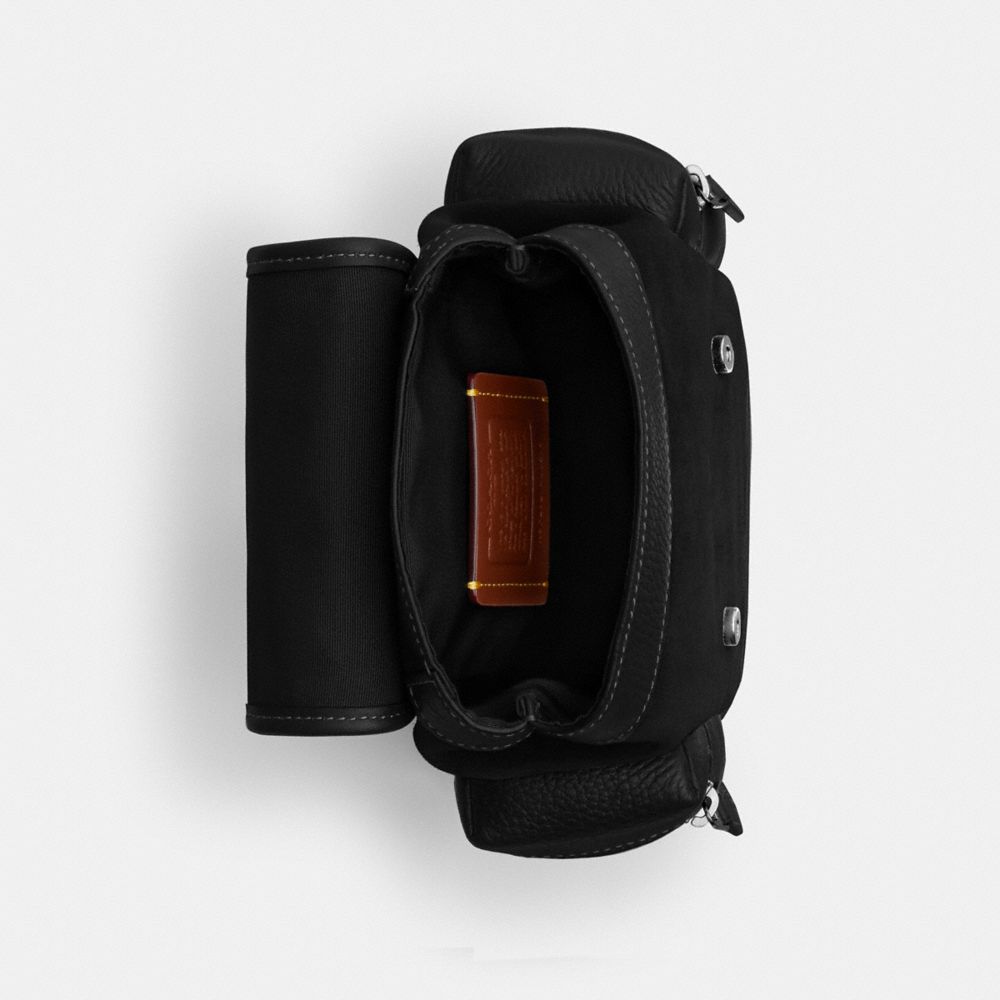COACH®,Sprint Sling Pack,Suede,Mesh,Leather,Calfskin Leather,Backpack,Color Block,Adjustable,Compact,Lined,Casual,Black,Inside View,Top View